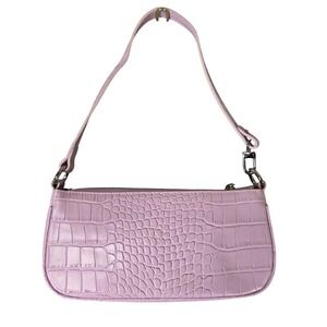 Baguette Faux Croc Embossed 90s Inspired Shoulder Bag Lilac Excellent Minimalist